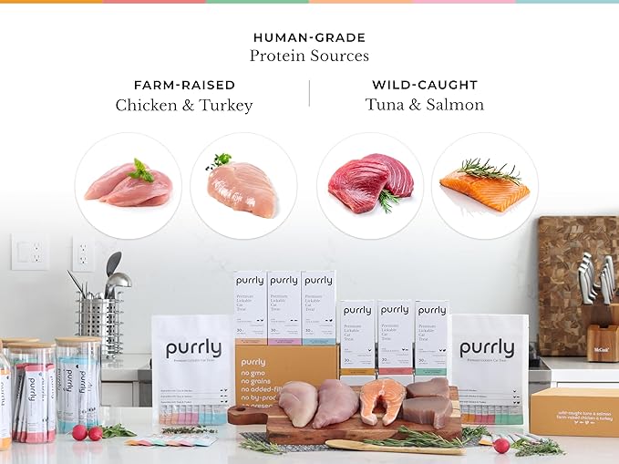 Purrly Low Calorie Premium Lickable Cat Treat Topper Healthy Chicken Variety Bundle (90 Count) Human-Grade Protein with Functional Nutrients Wet Squeeze Creamy Purée Grain-Free Non-GMO Low-Phosphorus