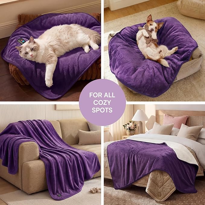 Luciphia Waterproof Blanket for Dog Washable Reversible Sherpa Fleece Throw Blanket for Bed Couch Soft Liquid Pee Proof Furniture Cover Protector for Small Medium Large Pet Cat Purple 57" x 40"