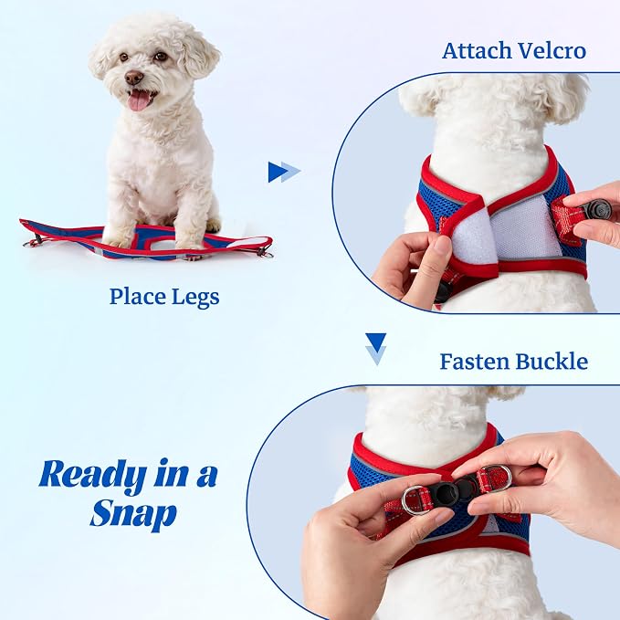 YIMEIS Dog Harness and Leash Set, No Pull Soft Mesh Pet Harness, Reflective Adjustable Puppy Vest for Small Medium Large Dogs, Cats (Red & Blue, Small (Pack of 1)