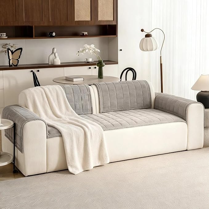 Couch Covers for Dogs Washable, 27.6"x70.9" Non Slip Couch Covers for Loveseat Sofa Pet Friendly, Soft Fuzzy Sofa Covers for Pet, Dog Couch Cover Furniture Protector(1PC,Light Grey)