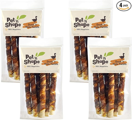 Pet 'n Shape Duck 'n Hide Twist - Duck Wrapped Rawhide Natural Dog Treats, Large, 6 Count (Pack of 4)