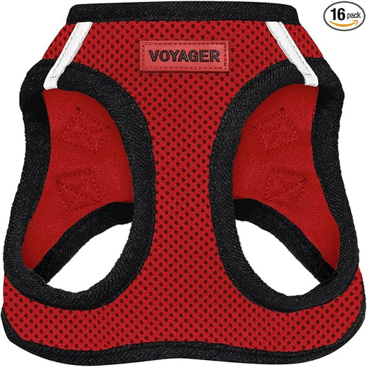 Best Pet Supplies - All Weather Mesh / Plush, Reflective, No Pull Harness for Small, Medium Dogs, Cats - Secure with Hook & Loop Fastener, Buckle, Double D-Rings - Red/Black Trim, M
