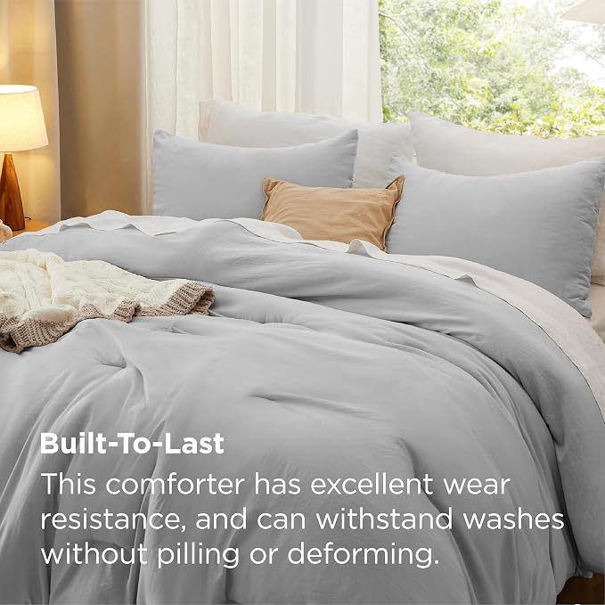 Bedsure King Comforter Set, Silver Grey Soft Prewashed Bedding for All Seasons, 3 Pieces GentleSoft Bed Set, 1 Lightweight Comforter (104"x90") and 2 Pillowcases (20"x36")