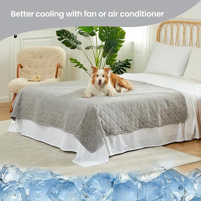 Cozy Bliss Deluxe Leakproof Cooling Blanket for Large Dogs Q-Max 0.5, Soft & Durable Washable Pet Cooling Mat for Hot Weather, Livingroom, Couch & Bed Protector for Cats, Silver Grey, 60"x80"