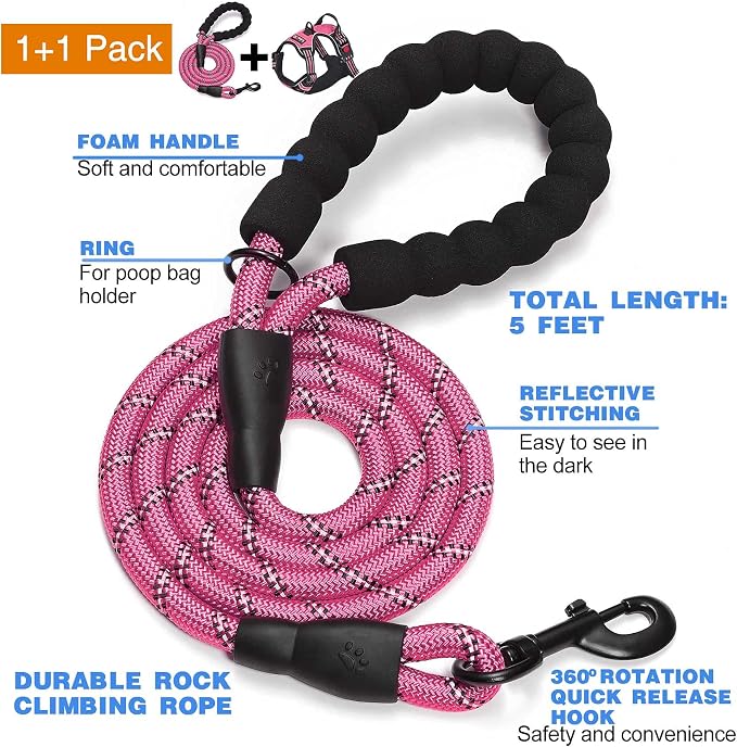tobeDRI No Pull Dog Harness Adjustable Reflective Oxford Easy Control Medium Large Dog Harness with A Free Heavy Duty 5ft Dog Leash