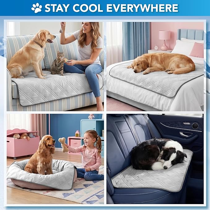 PetAmi Dog Cooling Mat, Waterproof Self Cooling Dog Pad with Non-Slip Backing, Q-Max >4.0 Pet Cooling Mat for Crate, Couch, Kennel & Car, Indoor Outdoor Summer Use, Light Grey, 60x80