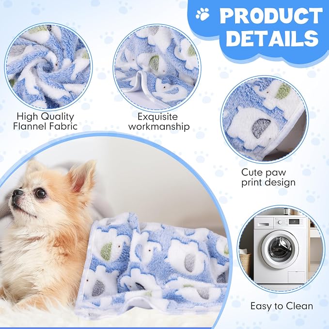 Chumia 15 Pcs Blankets for Dog Cat Soft Fluffy Fleece Washable Pet Dog Pattern Print Fleece Blankets for Pets Throw Warm Bed Mat for Puppy Cat 3 Colors, 24 x 16 Inches(Elephant)