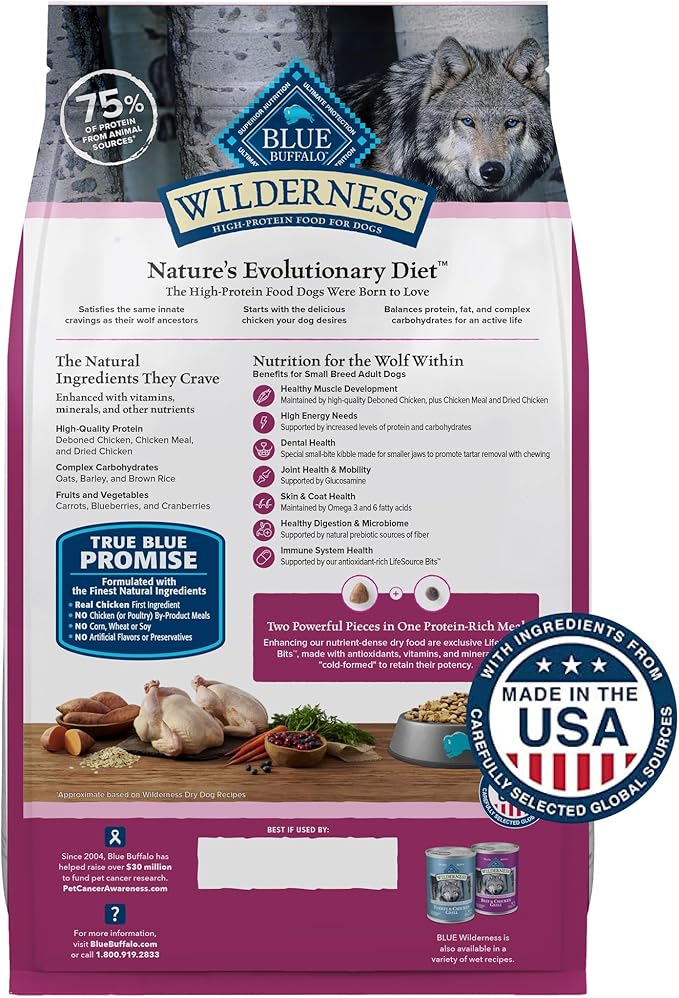 Blue Buffalo Wilderness Chicken Small Breed Adult Dry Dog Food with Wholesome Grains + Antioxidant-Rich Fruits & Veggies, 36g Protein, Supports High Energy Needs, Natural Ingredients, 13 lbs.