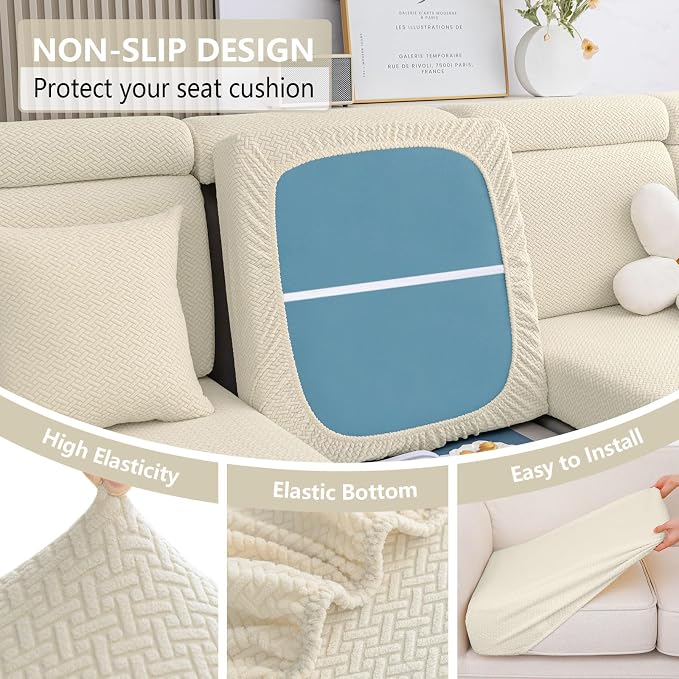 hyha Waterproof Couch Cushion Covers, Wear Resistant Couch Cover, Anti Slip Sofa Slipcovers Washable, Soft Thick Jacquard Furniture Protector for Pets Dog (3 Packs, Beige)