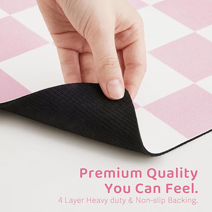Checkered Dog Feeding Mat, Absorbent Mats for Dog Food and Water Bowl, Dispenser, Feeder, Retro Aesthetic Pastel Pink Checkerboard Pet Placemat for Dogs, Cats, Puppy Accessories, 16" X 24”