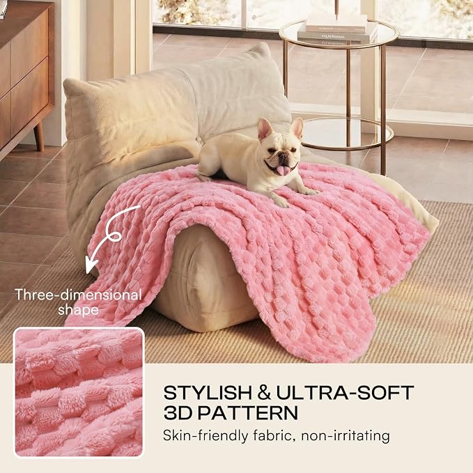 Luciphia 300GSM Fleece Dog Blanket for Small Medium Large Dogs 3D Jacquard 1 Pack 3 Flannel Puppy Cat Pet Throw Blankets Soft Washable Decorative Furniture Protect Pcs3-Pink, S(23''x16'')