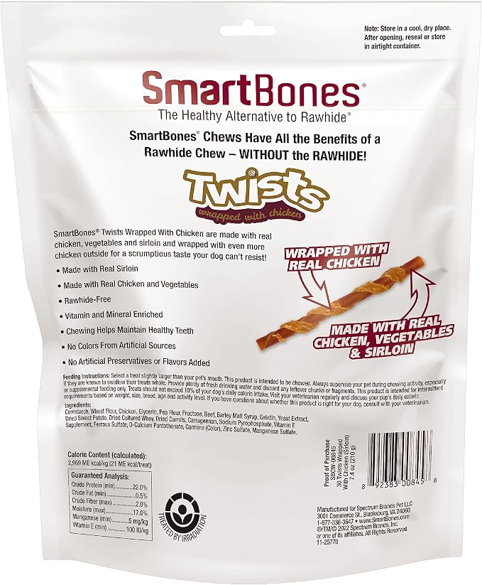 SmartBones Twists Wrapped with Chicken Made with Real Sirloin, 30 Count, Treat Your Dog to a Rawhide-Free Chew, 1 Count (Pack of 1)