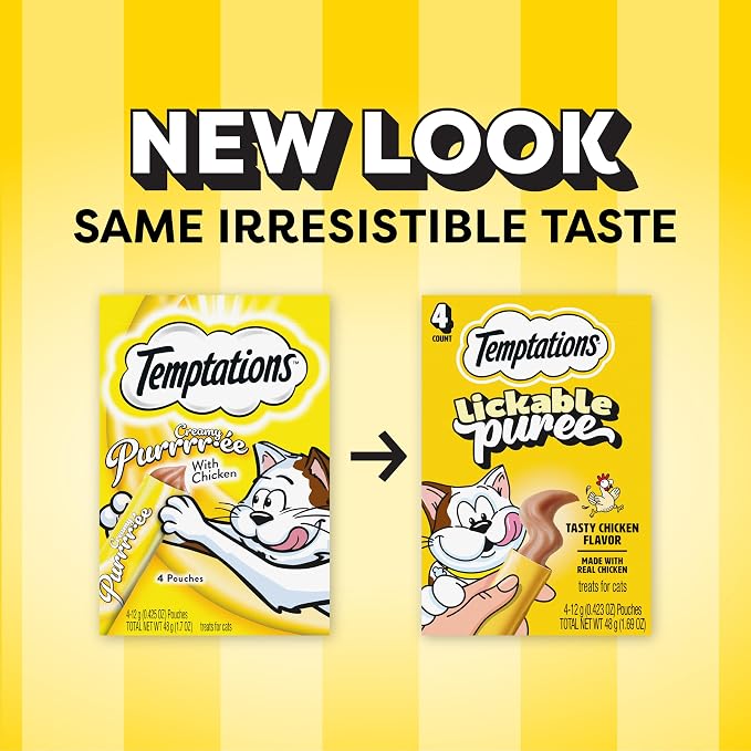 Temptations Creamy Puree Squeezable Lickable Cat Treats, Wet Cat Treats with Chicken, 0.42 oz. Tubes, 4 Count, Pack of 11 (44 Total)