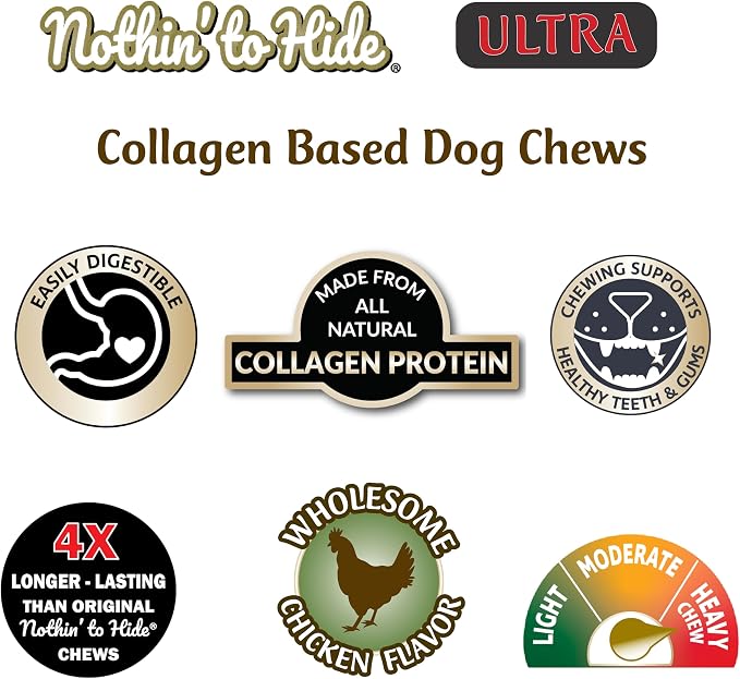 Fieldcrest Farms Nothin' to Hide 3 inch Ultra Knotted Bone Treats - Natural Rawhide Alternative Treats for Dogs, Collagen Based Snack for Heavy Chewers up to 15lbs - Chicken Flavor, 12 Pack