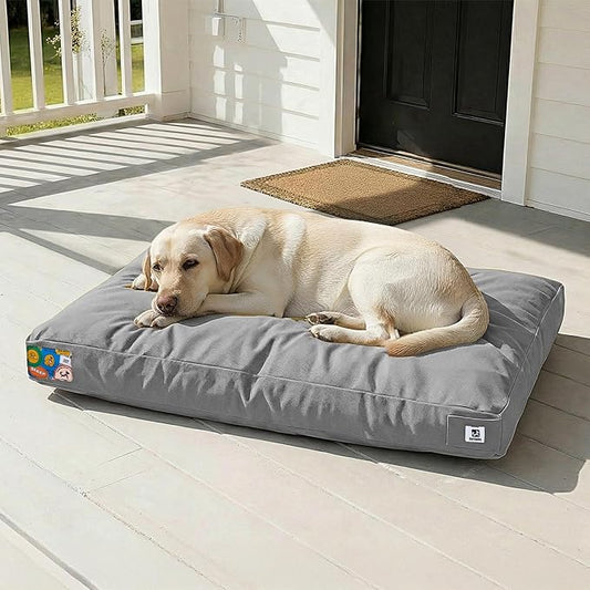Sytopia 42 Inch Canvas Outdoor Dog Bed for Extra Large Dogs, Great Gift for Pets with Waterproof Machine Washable Removable Cover, Indoor Patio Pet Pad for Crate, Light Grey