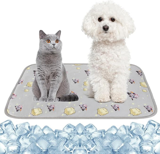 NACOCO Summer Pet Cooling Mat - Cat Dog Cushion Pad Sleeping Cool Comfortable Soft for Pets Kids and Adults (Grey French Bulldog, S)