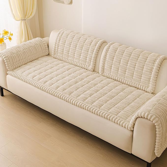 hyha Couch Cover for Dogs Washable, Non Slip Thick Flannel Sofa Protector, Pet Friendly Plush Furniture Cover for Sectional Sofa & Loveseat (Apricot, 43" x 82.7")