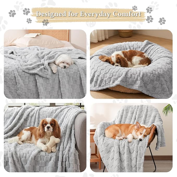 David's Home Large Dog Blankets Washable Pet Bed Cover Twin Size, Soft Fluffy Fuzzy Cat Puppy Blanket with Premium 300GSM Fleece for Pet Kitten Doggy, Light Grey, 66 * 90"