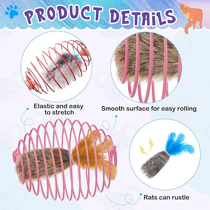 Jecery 5 Pcs Cat Spring Balls Toys Stretchable Rolling Balls Colorful Playful Coils Interactive Action Toy Caged Rats for Kitten Pet Supplies (Feathered Radish,Multicolor)