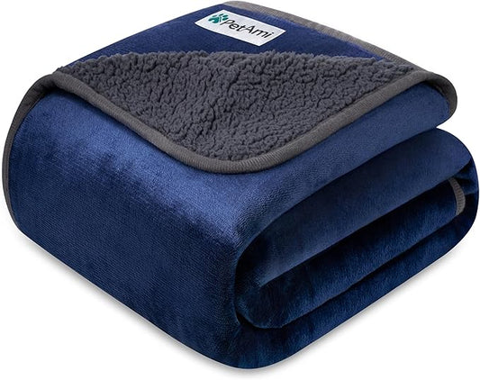 PetAmi Premium Waterproof Dog Blanket for Large Dogs, Reversible Sherpa & Flannel Fleece, Leakproof Pet Throw for Couch Protection, Soft Plush Furniture Protector for Cats, Washable, 60x80 Navy/Grey
