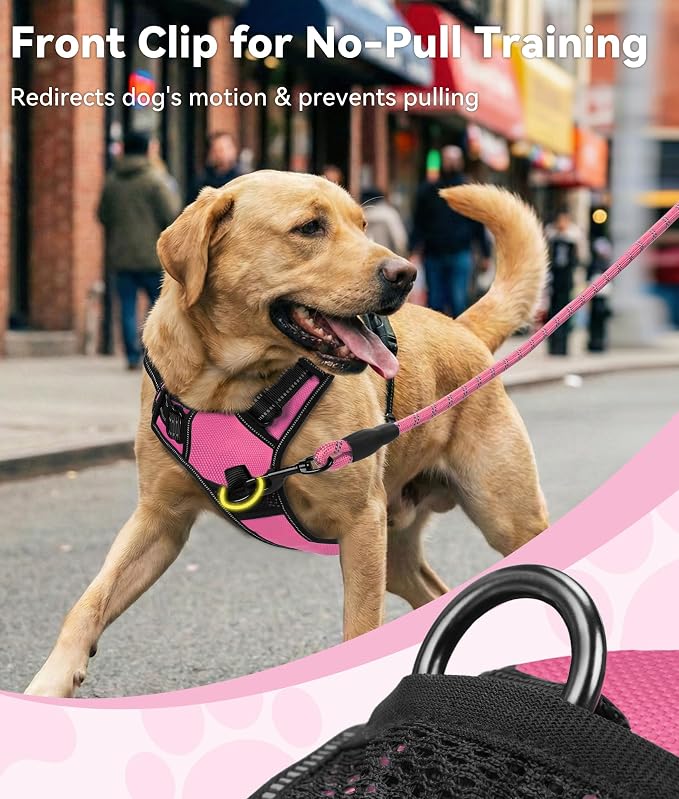 Joytale No Pull Dog Harness Medium Sized Dog, Reflective Pet Vest with Front Clip, Adjustable Soft Padded Harnesses with Easy Control Handle for Training and Walking, Pink, M