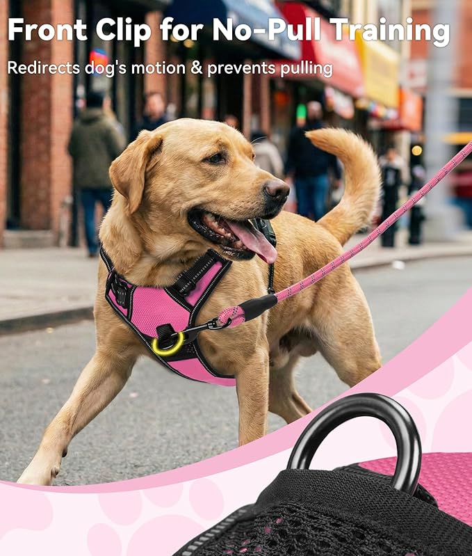 Joytale No Pull Dog Harness for Extra Large Dogs, Reflective Pet Vest with Front Clip, Adjustable Soft Padded Harnesses with Easy Control Handle for Training and Walking, Pink, XL