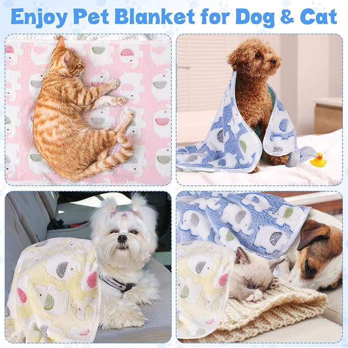Chumia 15 Pcs Blankets for Dog Cat Soft Fluffy Fleece Washable Pet Dog Pattern Print Fleece Blankets for Pets Throw Warm Bed Mat for Puppy Cat 3 Colors, 24 x 16 Inches(Elephant)