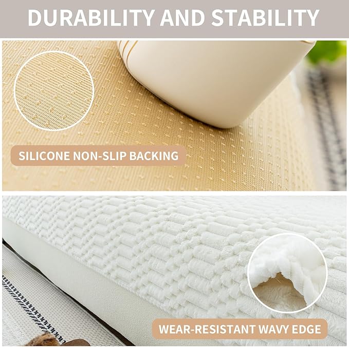 Plush Warm Sofa Covers Washable, Funny Fuzzy Couch Cover for Dogs Washable, Non-slip Couch Covers for Sectional Sofas, Soft Sofa Slipcover for Pet & Kid(1PC, Beige White, 36"×94", Single Seater)