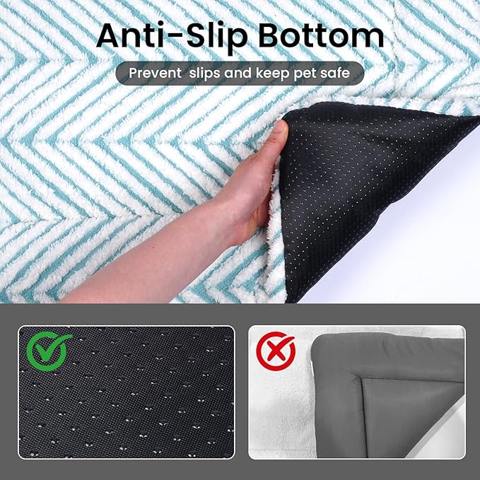 Mora Pets Washable Dog Crate Pad Soft Kennel Bed Crate Mat for Small Dogs, Puppies & Cats Flat Pet Bed with Anti-Slip Bottom for Dog Cage, Carrier & Travel Sleeping Chevron Blue 24 x 18