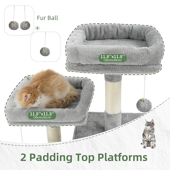 Gitelsnour Multi-Level Cat Tree for Indoor Cats, Cat Tower with 2 Scratching Boards, 2 Plush Padding Platforms, Cat Condo House with Hammock, Basket, Light Gray GCT022W