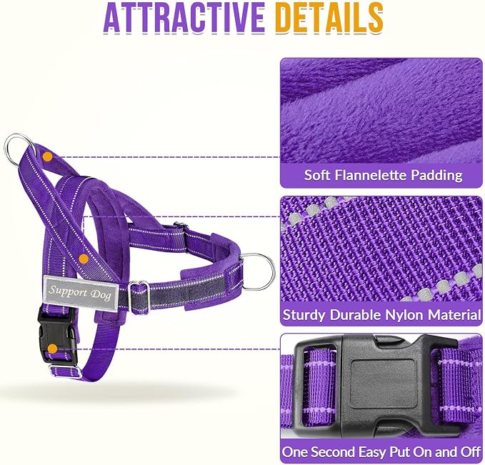 SlowTon No Pull Dog Harness - Heavy Duty Dog Harness and Leash Set for Medium Large Dogs, Reflective Tactical Harness with Soft Padded and Front Clip for Easy Walk and Training (Purple, S)