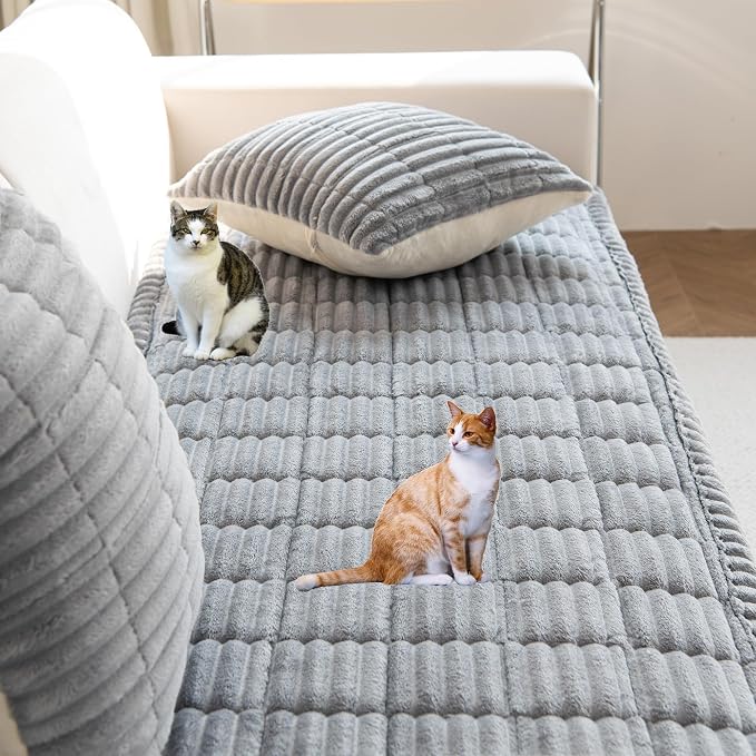 Mivnue Pet Couch Cover, Couch Covers for Dogs, Washable Dog Sofa Covers Couch Protector, Fuzzy Non Slip Couch Slipcover Pet Friendly (Light Grey, 27.6" x 59.1")