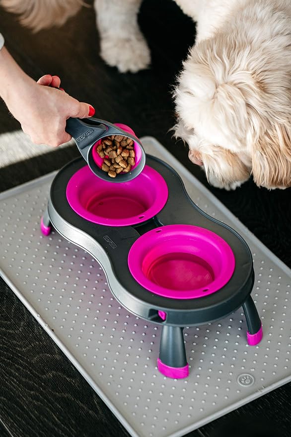Dexas Pets Collapsible KlipScoop Collapsible Dry Dog Food Scoop and Dog Food Bag Clip, 1 Cup Capacity, Fuchsia