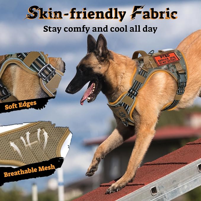 rabbitgoo Tactical Dog Harness for Small Dogs No Pull Adjustable Military Vest with Handle MOLLE Reflective Heavy Duty Dog Vest for Walking Training Hunting Outdoor Medium Size Dog Desert Camo S