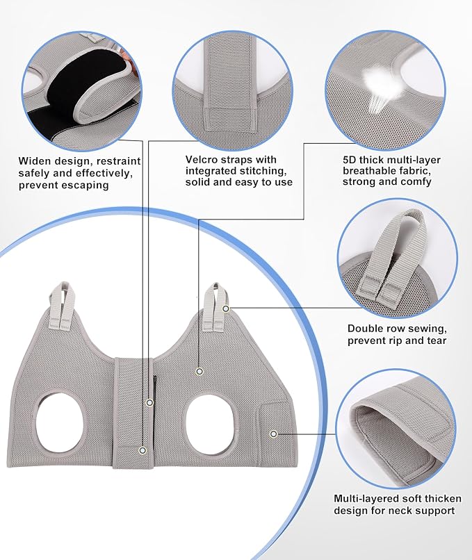 Kkiimatt Dog Grooming Hammock Harness, M Size Grooming Sling Restraint for Nail Trim, Silver Gray Holder Hanger for Grooming with Thick Neck Support