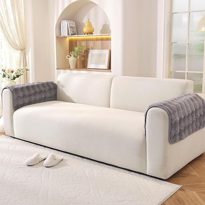 Waterproof Dog Bed Cover Non Slip Couch Covers for Dogs Washable Soft Faux Fur Sofa Cover Couch Covers for 3 Cushion Couch Sofa Pet Friendly (Grey, 24" x 24" 2 Pack)