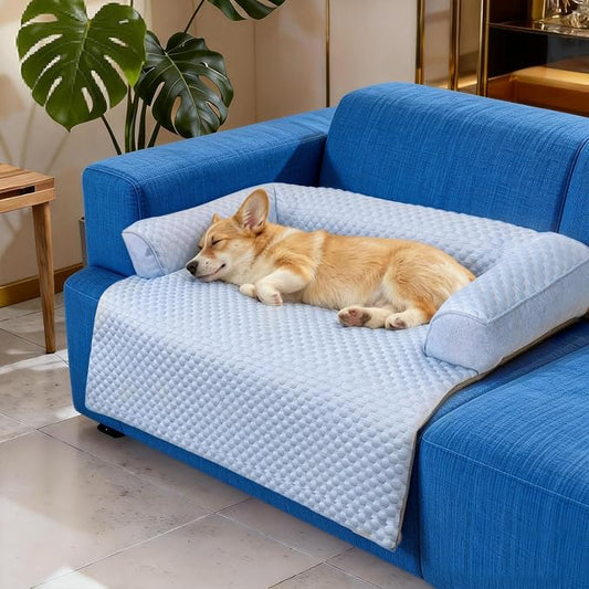 WATANIYA PET Cooling Dog Bed, Washable Cooling Mat for Dogs with Removable Cover, Self Cooling Couch Cover for Dog, Non-Slip Dog Couch Bed, 35x31 Inch, Blue