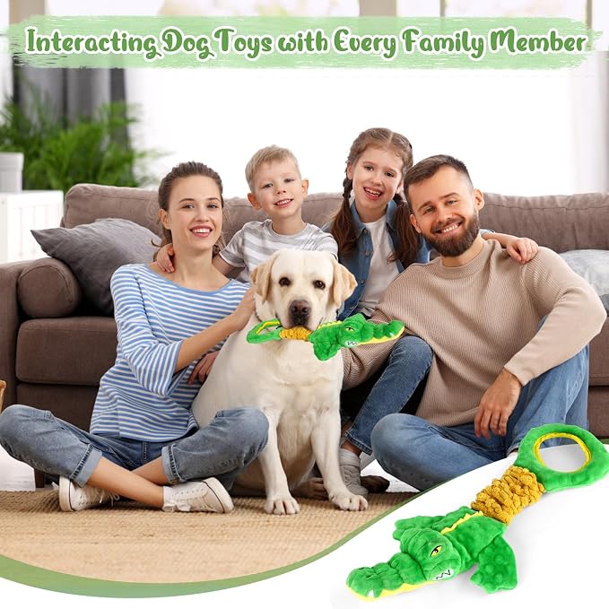 Large Dog Toys, Plush Squeaky Dog Toy with Crinkle Paper and Tug of War Handle, Interactive Puppy Toys for Small, Medium and Large Dogs