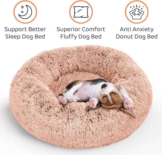 Donut Dog Bed - Premium Comfort for Anxiety Relief - Fluffy & Calming Design with Ultra-Plush Support | Cozy Round Dog Bed with Super Soft Circle Style (Pink, X-Large)