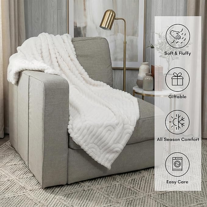 Americanflat 50x60 Jacquard Fleece Throw Blanket - Soft and Breathable Throw Blanket for Couch, Bed, Chair - Fleece Blankets Perfect for Home, Bedroom, or Outdoor Use - Rainbow Design in Cream