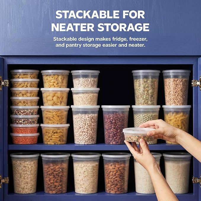 GUSTO [48 Sets - 8 oz. Plastic Deli Disposable Food Storage Containers with Airtight Lids - Slime Containers (Formerly Comfy Package)