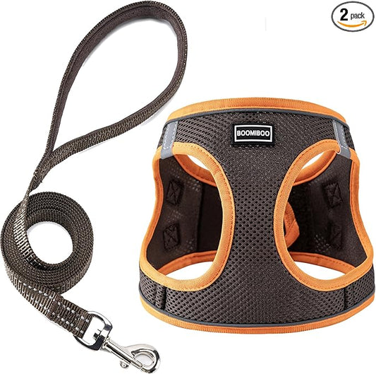 Dog Harness with Leash Set, No Pull Adjustable Reflective Step-in Puppy Pet Vest Harnesses for Small Medium Large Dogs and Cats,Brown XXS