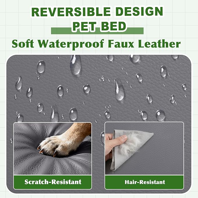 Vonabem Outdoor Waterproof Dog Bed Washable, Jumbo Large Crate Pad 54 inch, XXXL Wipeable Leather Pet Beds with Removable Cover Reversible, Foam Anti-Slip Kennel Pads 53"x36" Grey