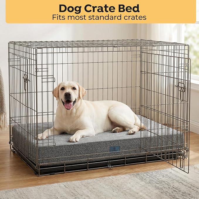 Veehoo Chew Proof Dog Bed for Crate, Indestructible Dog Crate Bed for Aggresive Chewers, Extra Large Tough Chew Resistant Pet Pad with Hidden Zipper, Removable Washable Cover