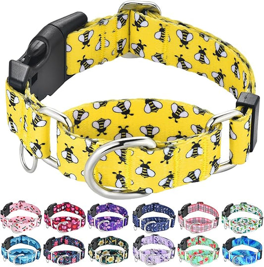 Martingale Dog Collar with Buckle Yellow Bee Dog Collar Adjustable Cute Design Patterns (Bee, Medium)