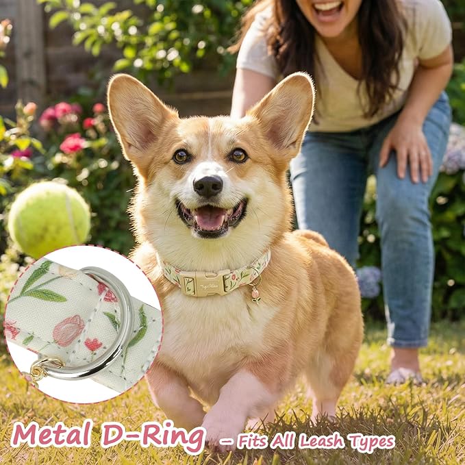 Dog Collars for Small Dogs, Dog Collar with Tulip Patterns, Summer Floral Dog Collar Tulip with Exquisite Pendant, Durable Cute Adjustable Collars Flower Gift for Puppy Small Medium Dogs-S