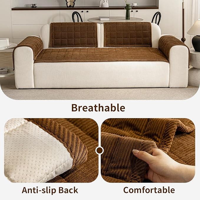 Couch Covers for Dogs Washable, Non Slip Couch Covers for Loveseat Sofa Pet Friendly, Soft Fuzzy Sofa Covers for Pet, Dog Couch Cover Furniture Protector(1PC,Dark Brown,27.6"x94.5")