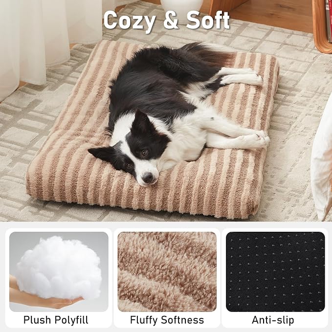 FURTIME Washable Small Dog Bed, Deluxe Dog Crate Beds Comfy Fluffy Kennel Pad Anti-Slip Pet Sleeping Mat for Puppy/Cat, Machine Washable Dogs Pillow, 23"x18"x3", Brown