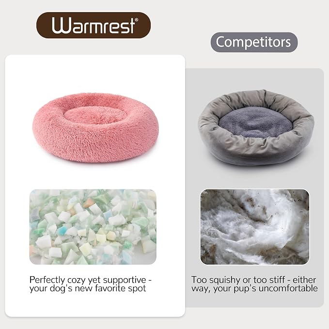Donut Dog Bed Medium Size Dog, Round Cat Beds for Small Medium Dogs and Cats with Washable Fluffy Faux Fur, Cute Comfort Pet Bed with Anti-Slip Bottom, Pink, 30"