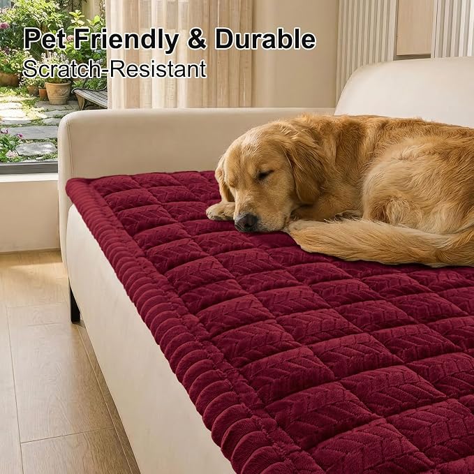 Smiry Couch Cover for Dogs, Non Slip Fuzzy Pet Sofa Covers Washable for Sectional Couch, Soft Thick Furniture Protector for Cats Dogs, Against Fur, Dirt, Scratch Resistant (Red, 43"x63")